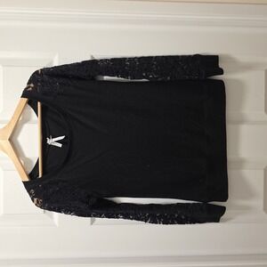 J.O & CO Knit Top with Floral Lace Sleeves